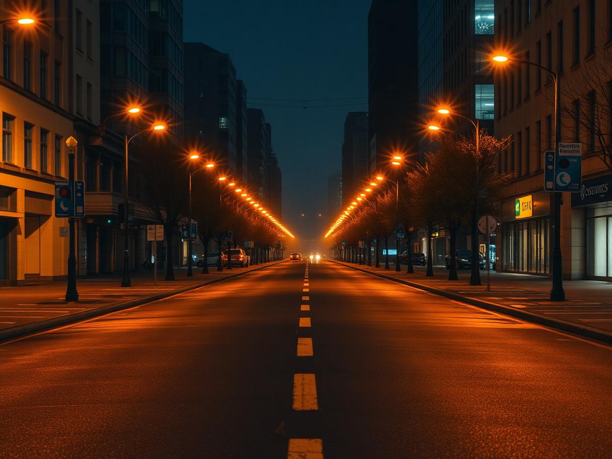 Strada illuminata di notte